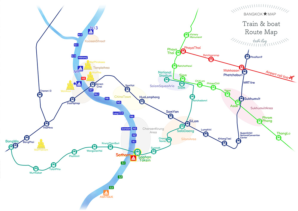 【Not Sightseeing Spots】 Bangkok Train & Boat Route Map